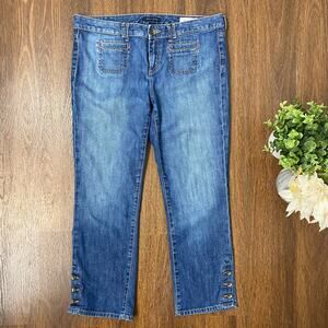 Tommy Hilfiger American Spirit Mid Rise Patch Pocket Cropped Capris Jeans Sz 10